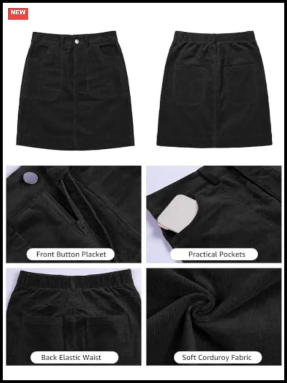 High Waisted Corduroy A-Line Skirt with Pockets